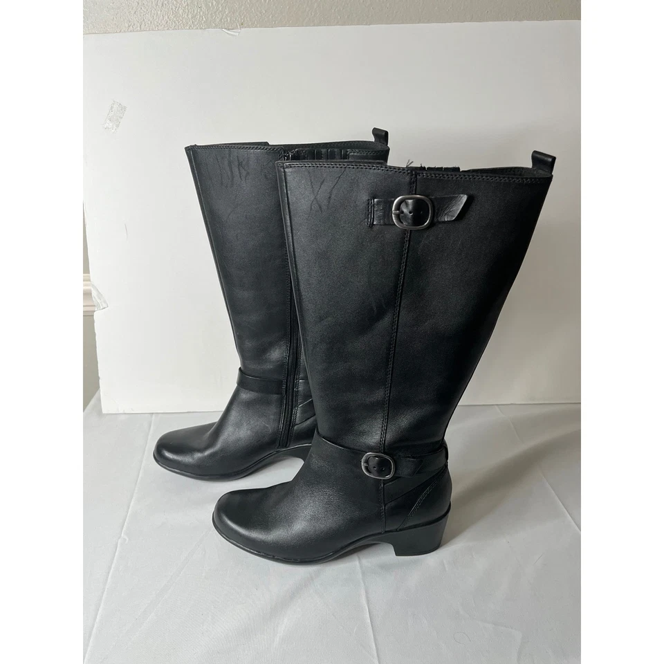 Botas altas hasta la rodilla Clarks de cuero negras para mujer talla 6,5 M hebilla cremallera lateral Foto 3 de 4