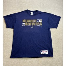 Majestic Milwaukee Brewers MLB Authentic Collection Navy Blue T-Shirt Mens XL