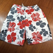 VTG Aloha Hawaiian Island Board Shorts 34 Black Red Swim Trunks Beach Surf Y2K