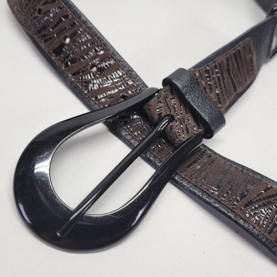 Кожаный ремень Chicos 30 32 M зебра тигровая полоса шагреневая талия черный - Изображение 4 из 4