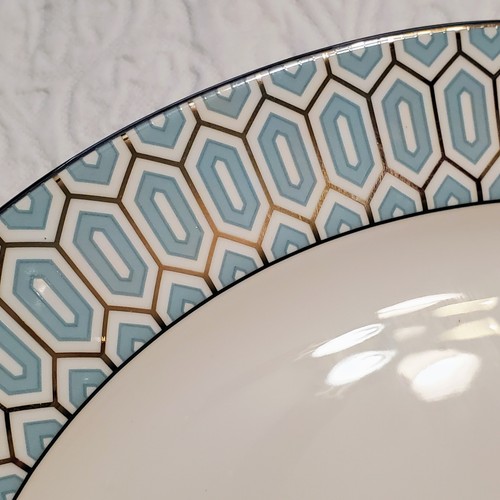 Brian Gluckstein By Lenox Clara Aqua Silver Oval Platter 13.25" USA Bone China - Picture 6 of 10