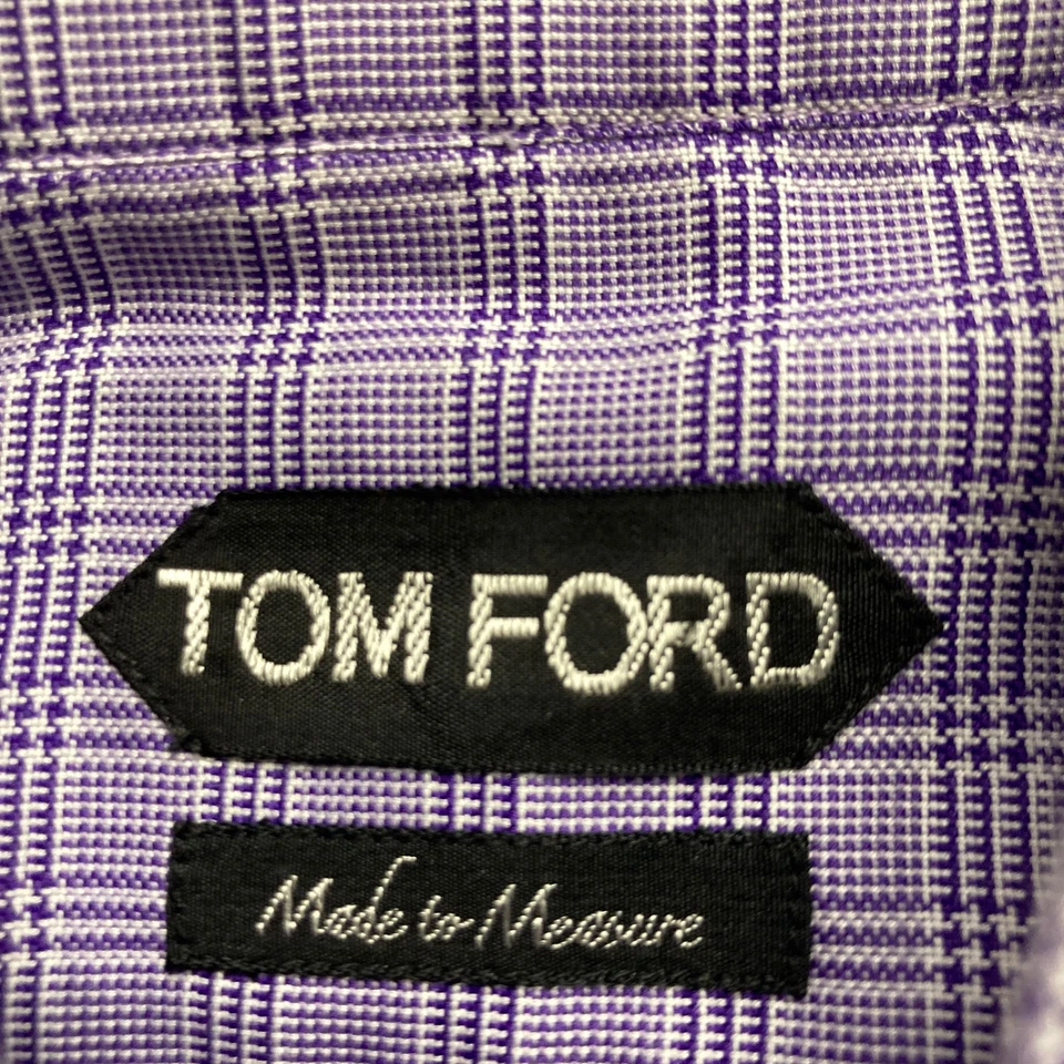 Camisa de vestir Tom Ford para hombre 15 38 puño francés a cuadros Suiza manga larga algodón Foto 3 de 4