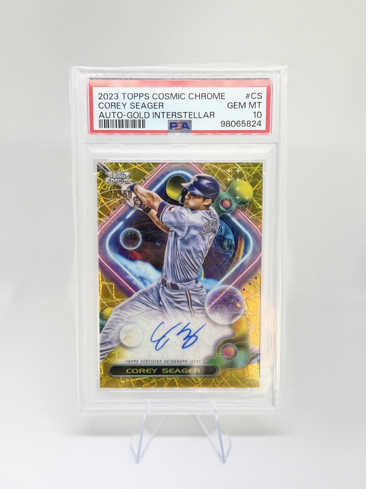 2023 Topps Cosmic Chrome Corey Seager Auto Autograph Gold Refractor #/50 PSA 10 view 1