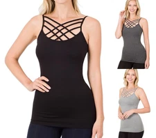 Women's Criss Cross Seamless Strappy Caged Cami Layering Tank Top Shirt