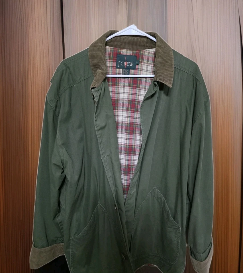J Crew Oarsman 夹克男式 L 绿色谷仓外套灯芯绒领户外工作服 — 第 2/4 张图片