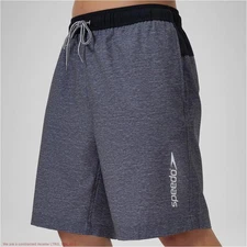 Men's 9" Speedo Marina Swim Shorts - Heathered Gray S: Classic Fit, Mesh Line...