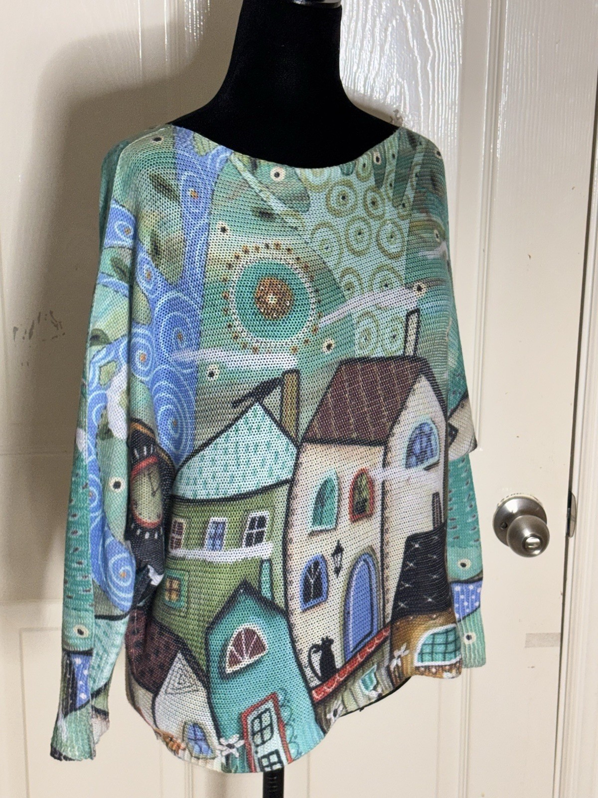 Sweater- Lightweight Fun Mixed Pattern Batwing 8 - image 4