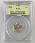 1945 Mercury Silver Dime PCGS MS64, Green Label in Old Holder