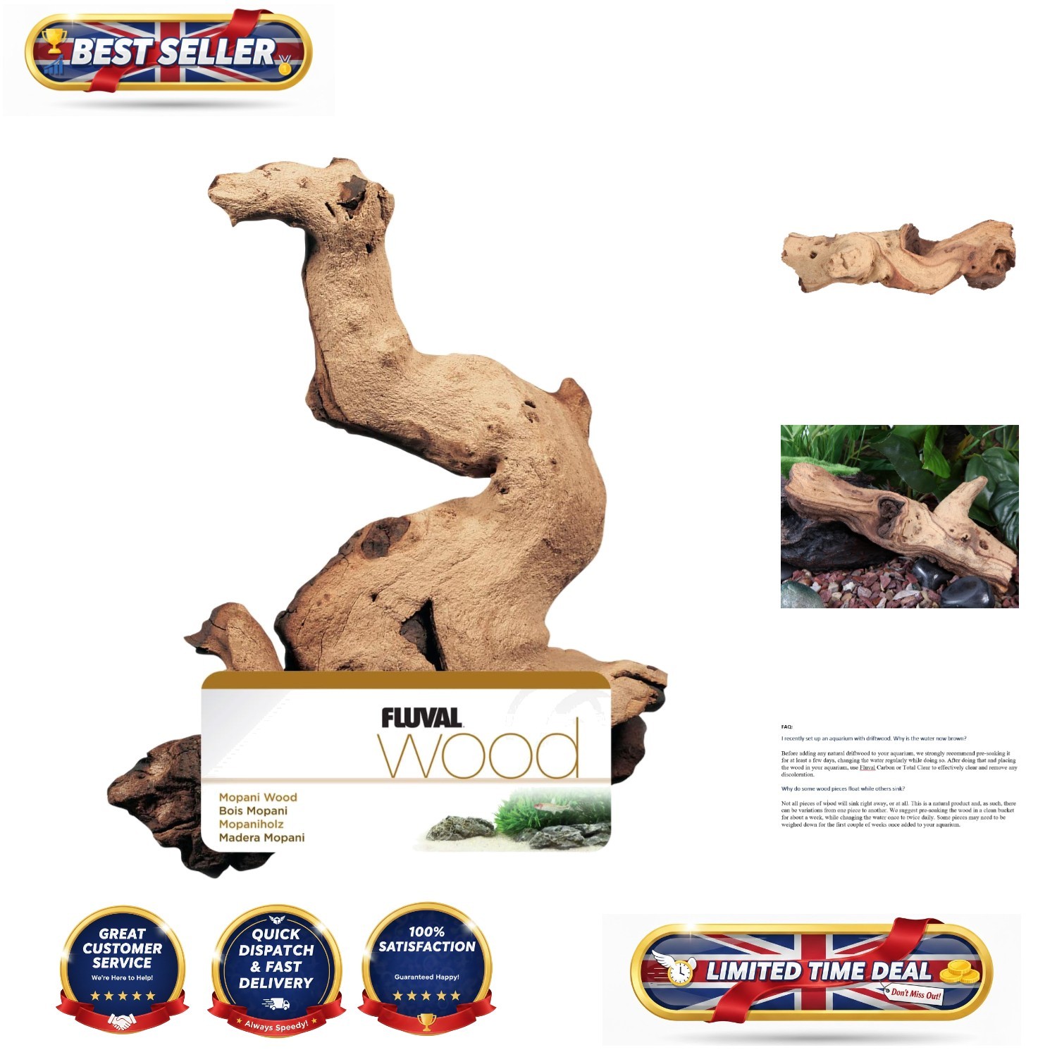 Natural Mopani Driftwood for Aquariums - Enhances Aquatic Beauty and Stability