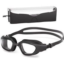 Swim Goggles, Anti Leak Swimming Goggles with Anti Fog, UV Black/Clear Lens