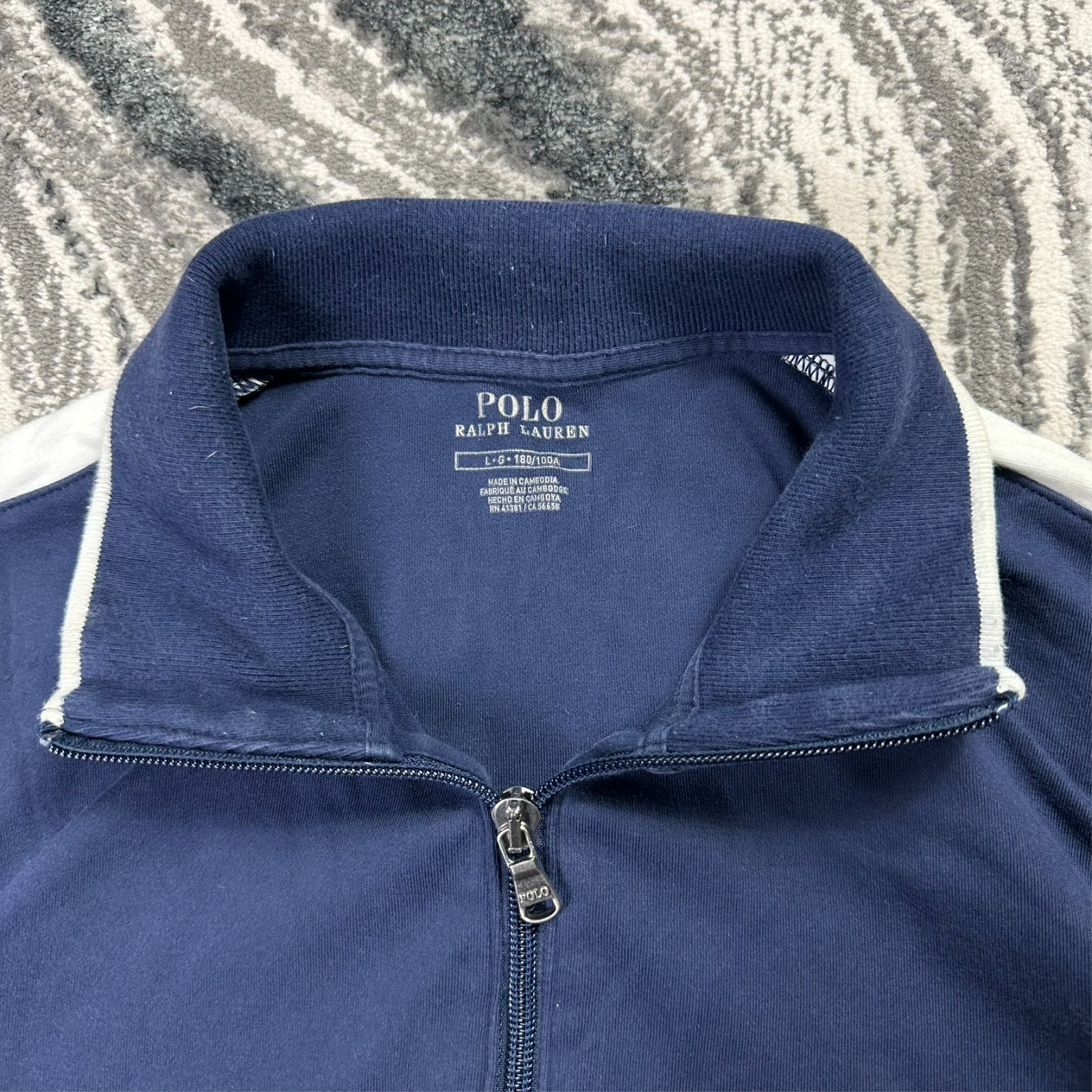 Vintage Polo Ralph Lauren Oversized Large Navy White Funnel Neck Track Jacket image 3