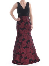 AVERY G Womens Maroon Darted Floral V Neck Full-Length Prom Mermaid Dress 2