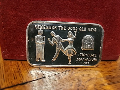 1 OZ RARE INTERNATIONAL SILVER INGOT CO REMEMBER THE GOOD OLD DAYS .999 SILVER