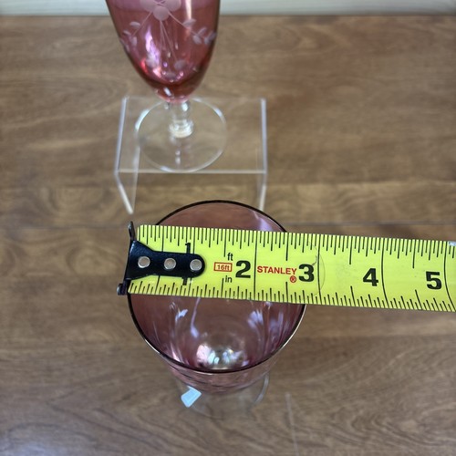 2~Vintage Flashed Footed, Etched Cranberry Glass Tapered Vase/Goblet~EUC - Picture 4 of 5