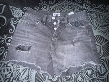 Old navy youth size 14 Jean black wash shorts button fly distressed