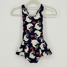Hanna Andersson 130 Girl's US 8 SWIMSUIT Skirted One Piece Dolphins Hearts Blue