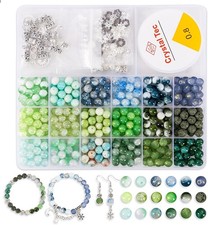 DIY Jewelry Kit with Green Glass Beads and Crystal String for Adults
