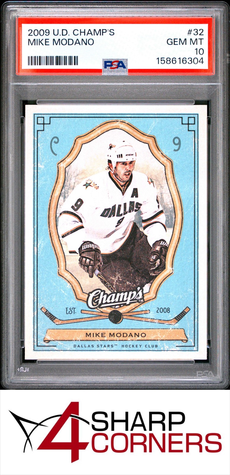 2009 UPPER DECK CHAMP'S #32 MIKE MODANO STARS HOF POP 2 PSA 10