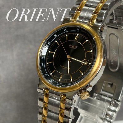Working ORIENT Combination Quartz Watch, Black Dial, Date, Men's