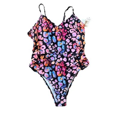 Cupshe Multicolor Leopard Animal Print One Piece Swimsuit Ruched SIZE XL