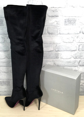 Kurt Geiger Carvela schwarze Samtstiefel mit hohem Bein UK-Größe 6 (DC131K25)