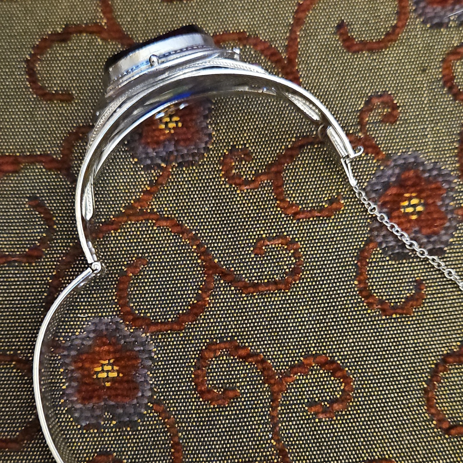 Middle Eastern Silver Cuff Bracelet with Blue Ova… - image 5