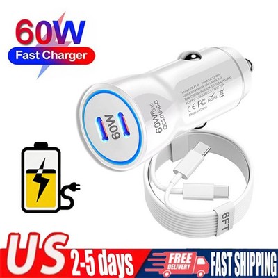 For Samsung iPhone Android Phone 60W Double USB-C Mini Fast Charging Car Charger