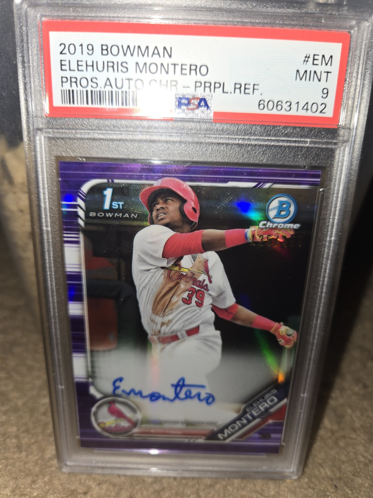 2019 Bowman Chrome Purple Refractor ELEHURIS MONTERO Auto 1ST RC /250 PSA 9 Mint