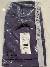 NEW George Men Poplin Button-Down Long Sleeve Shirt XL Plum Wrinkle Free