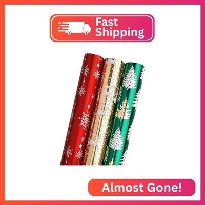 LDGOOAEL Mini Short Small Christmas Wrapping Paper Roll with Cut Lines on Revers