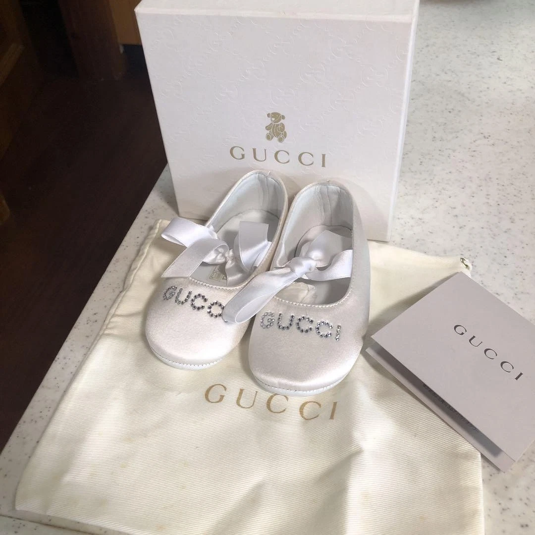 GUCCI Baby First Chaussures Ruban Couleur Blanc Marque Logo Made in Italy Avec Boîte 