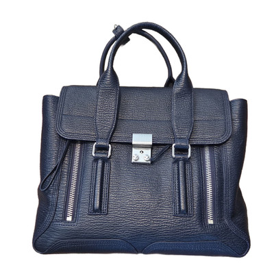3.1 Phillip Lim Pashli Medium Leather Satchel Handbag Navy Blue Gold Hardware