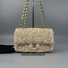 Chanel Classic Flap Small Shoulder Bag Sequins Tweed Gold HW Auth
