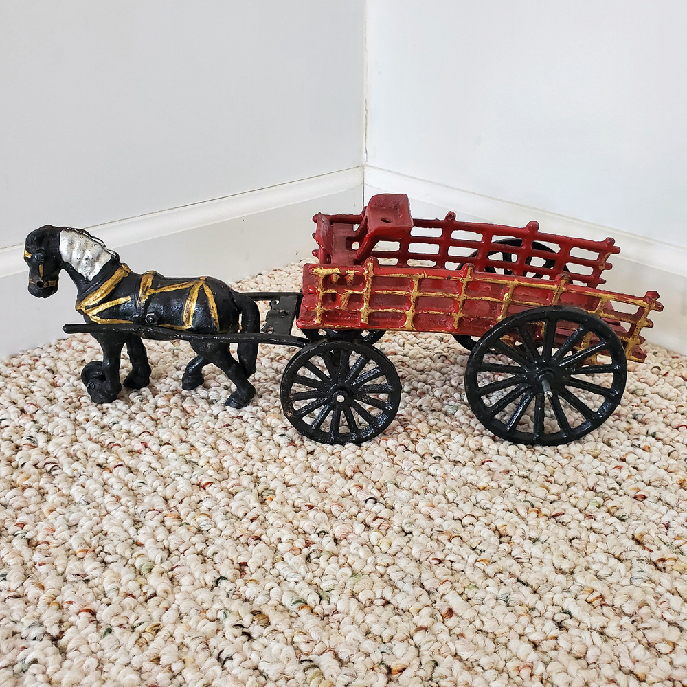 Vintage (Antique?) Hubley Cast Iron Horse Drawn Red Farm Plantation Wagon 15.5