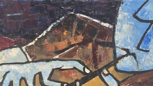 1961 SIGNED RJ BARONE "ARABIC MUSICIAN" ORIGINAL CUBISM ABSTRACT CANVAS PAINTING - Picture 3 of 9