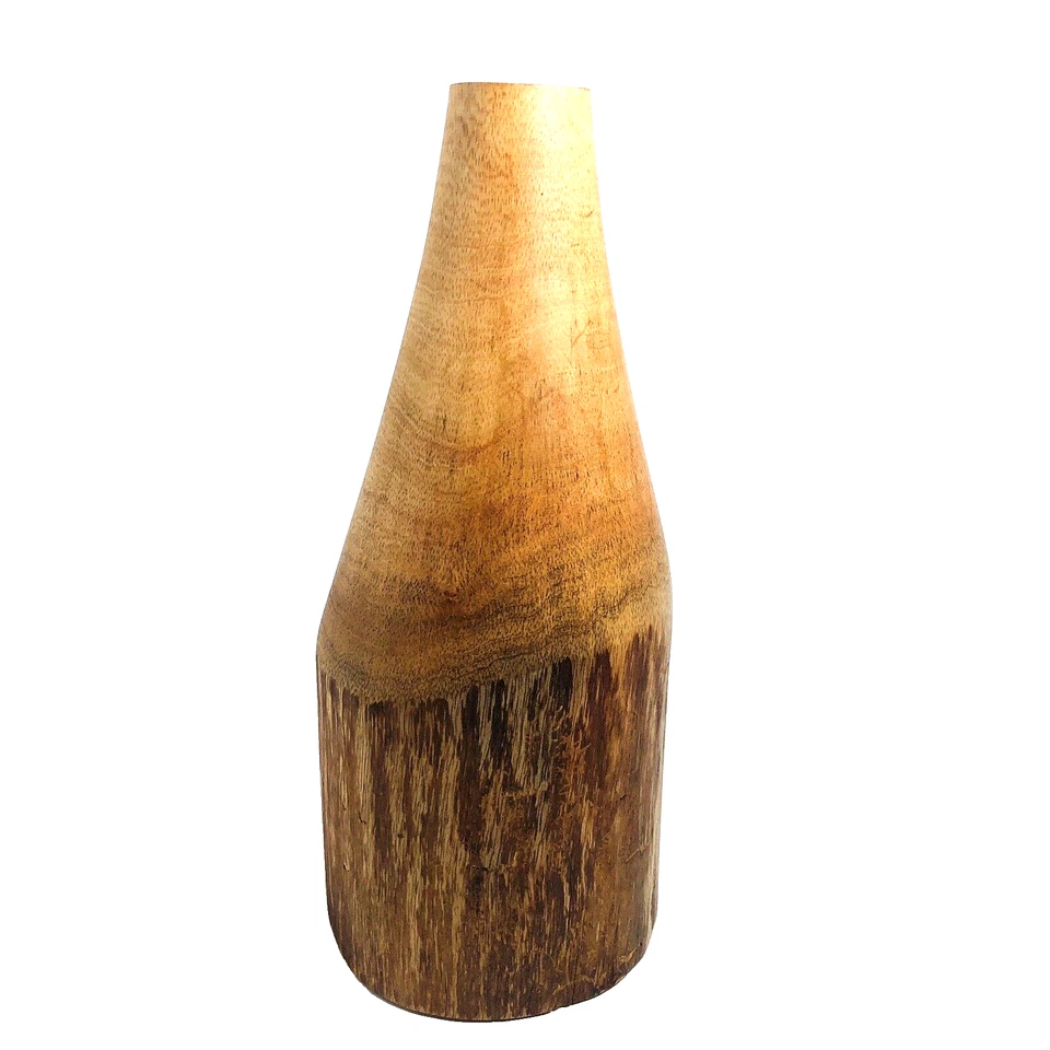Jarrón de madera natural tallado a mano madera de mango hecho a mano Villacera 12" x 5" Foto 2 de 4