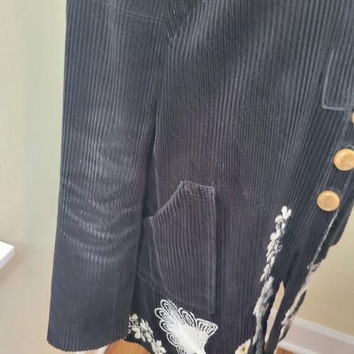 Elevenses Blackbird Jacket Black W/ White Embroidery Corduroy Coat Women's SZ 2 - Picture 11 of 18