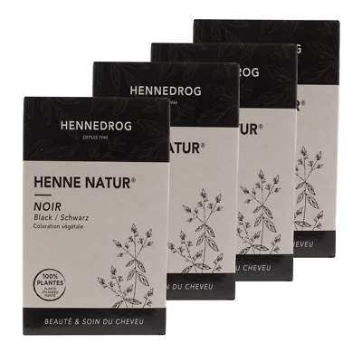 HENNEDROG Henna 100% Pflanzenhaarfarbe - Haarfärbemittel für schwarzes Haar - 4St. 90g
