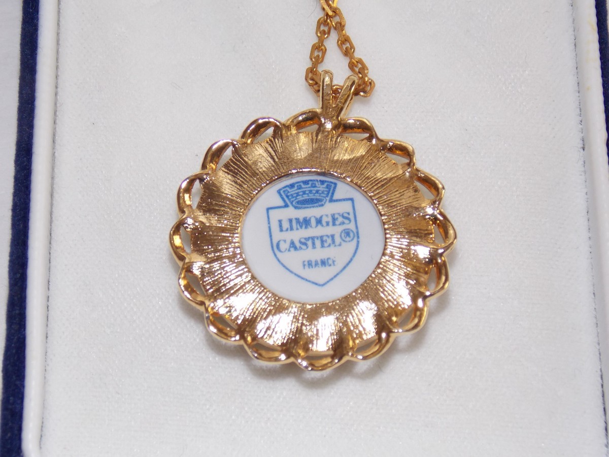 LC Limoges Castel - France - Gold Tone and Navy Floral Design