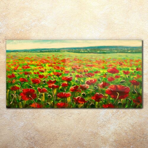 Glasbilder Wandbild Druck auf Glas 140x70 Feld von rotem Mohn Blumen landschaft - Bild 1 von 7