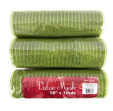 Lot 3 10" x 10 Yard Moss Apple W/Lime Foil Deco Mesh Roll Ribbon Wreath Wedding