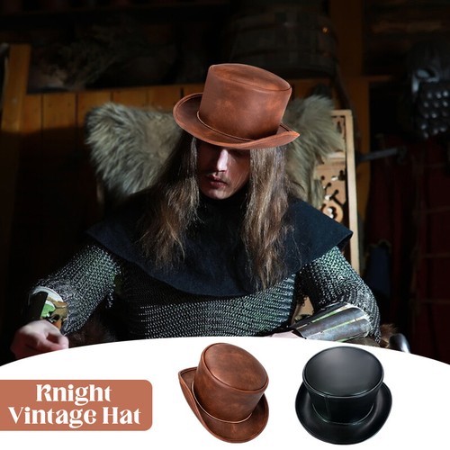 Medieval Hat Punk Magic Hat Gentlemen Cosplay Performing Cap Props PU leather - Picture 2 of 11