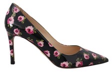 PRADA Shoes Black Leather Floral Heels Stilettos Pumps EU39.5 /US9 $1200usd