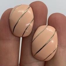 VTG PINK ENAMEL WIDE HALF HOOP RETRO GOLD PINSTRIPE EARRINGS CLIP-ON 1  
