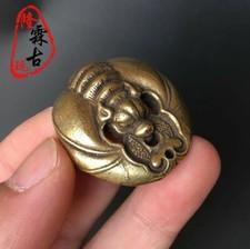 Collectible Japanese Solid Brass Micro-engraved Coin Bat Charm Netsuke