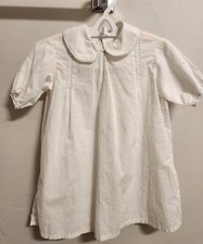 Vtg Baby Christening Baptism Cotton Gown with Blue Stiching Details 19" Handmade