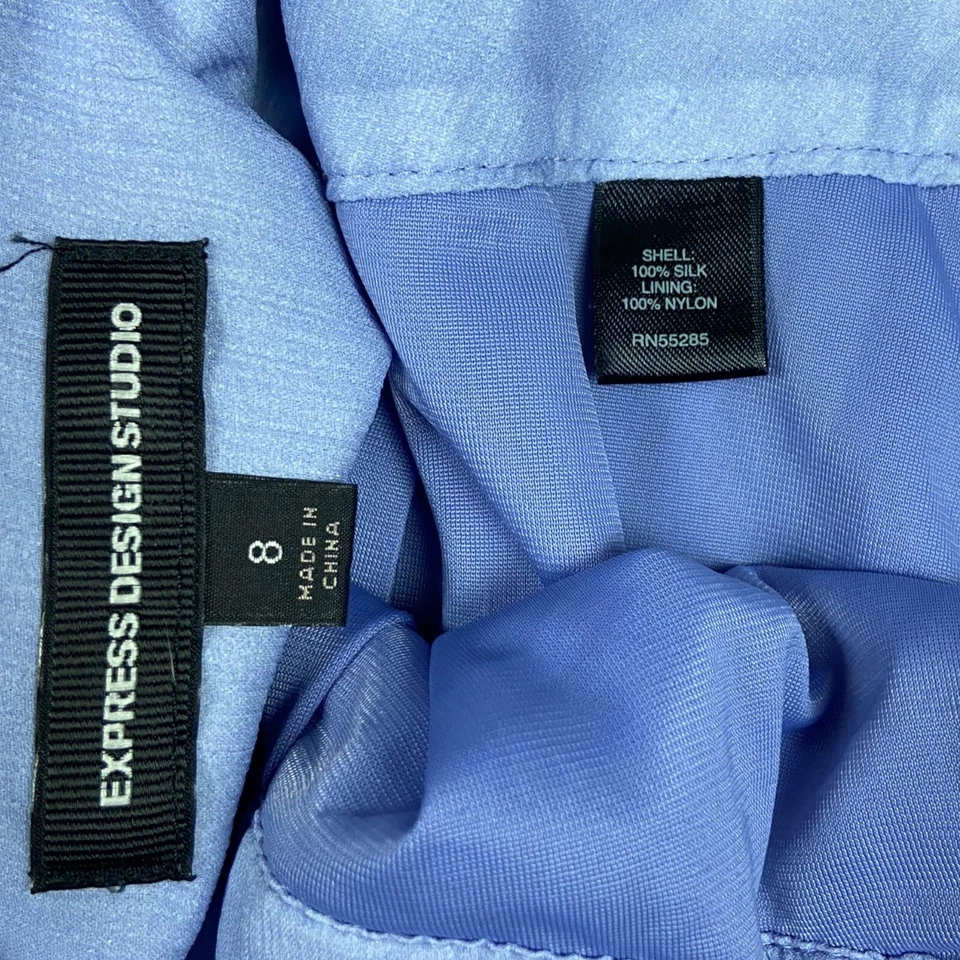 Express Light Blue Black Polka Dot Peasant Ruffle Boho Silk A Line Skirt Size 8 - Изображение 4 из 4