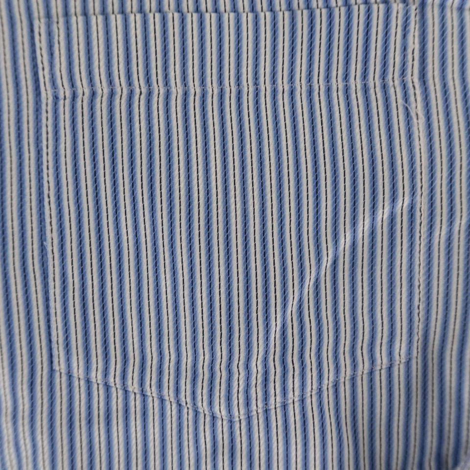 Рубашка мужская John W Nordstrom L синяя в полоску 100% хлопок на пуговицах египетская Италия - Изображение 3 из 4