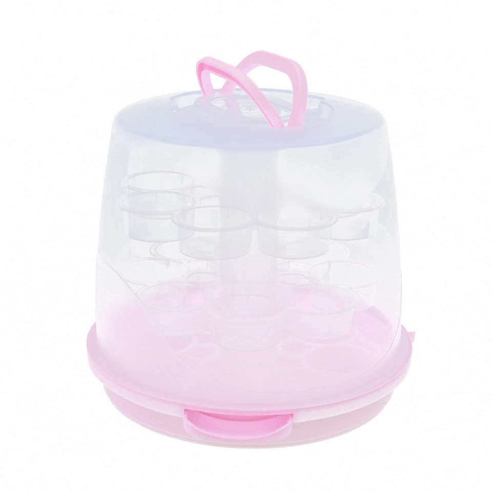 Porta Cupcakes Rosa de 3 Niveles y Caja de Almacenamiento de Pasteles Contenedor A Presión y Apila Foto 3 de 4