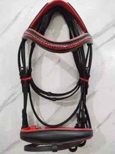 Anatomical Comfort Leather Bridle 3 Row Red Crystal Browband- All Sizes.